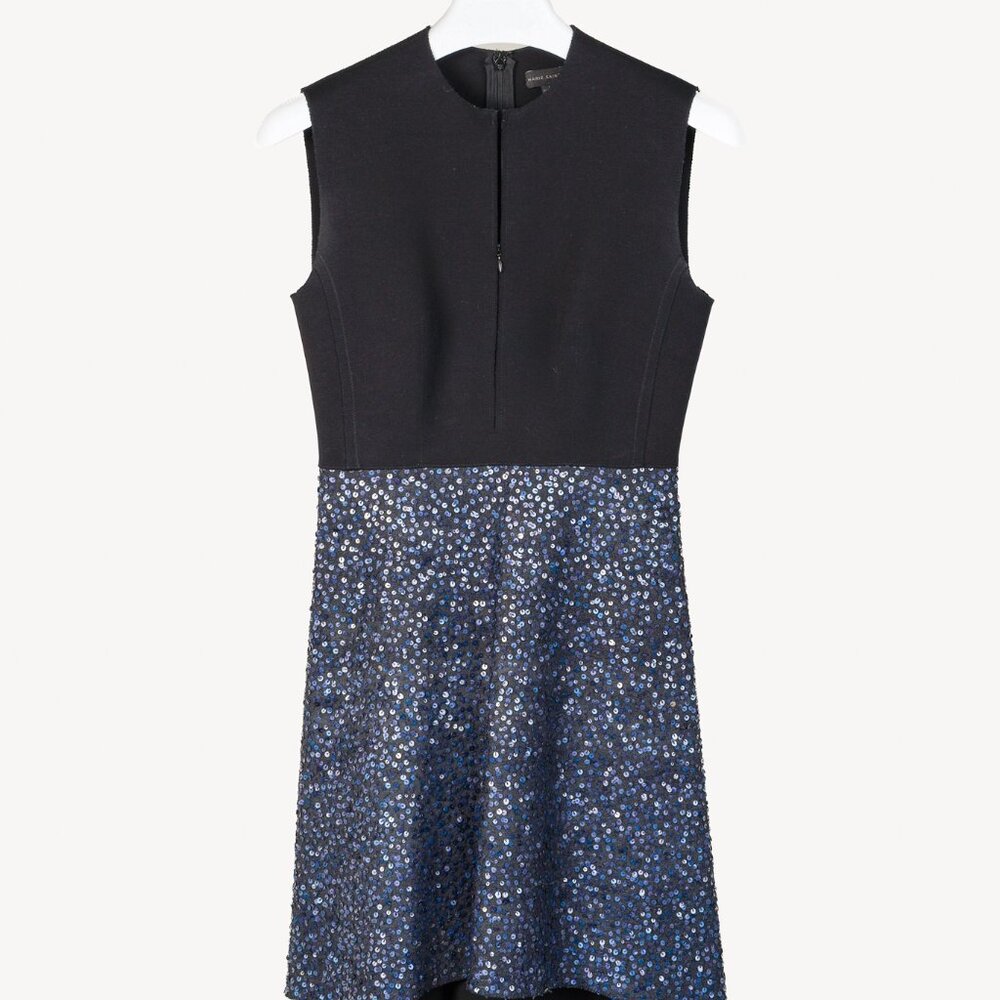 Marie Saint Pierre Black-Ponte Blue-Sequin Midi-Dress